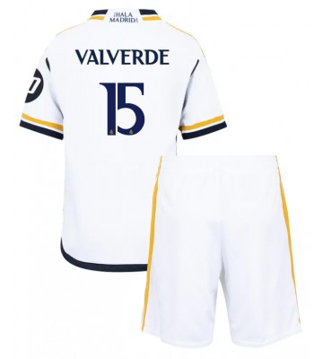 Real Madrid Federico Valverde #15 Hemmaställ Barn 2023-24 Kortärmad (+ Korta byxor)